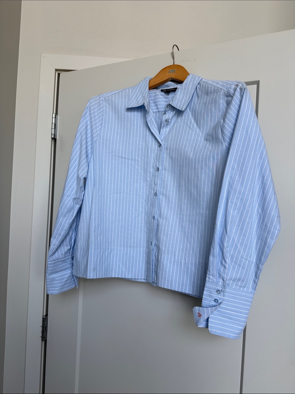 Striped Light Blue Button-Front Blouse